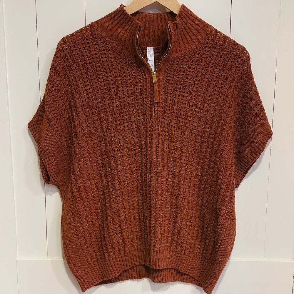 Stylus Rust Knit Mock Neck Half Zip Sweater Vest Size Large